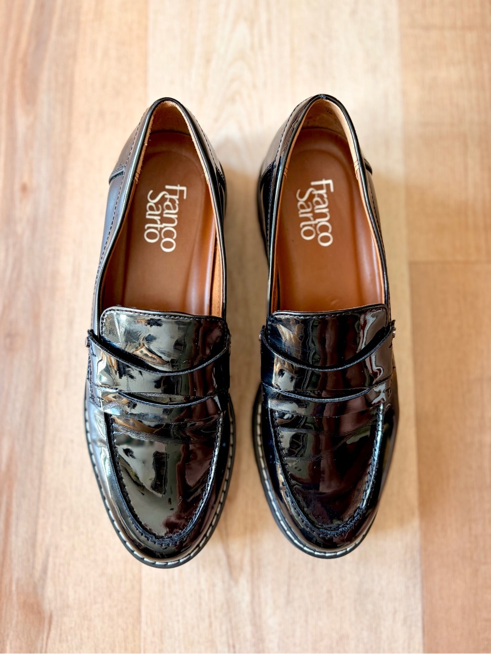 Franco Sarto Womens Cassandra Black Patent Leather Loafers Size 7